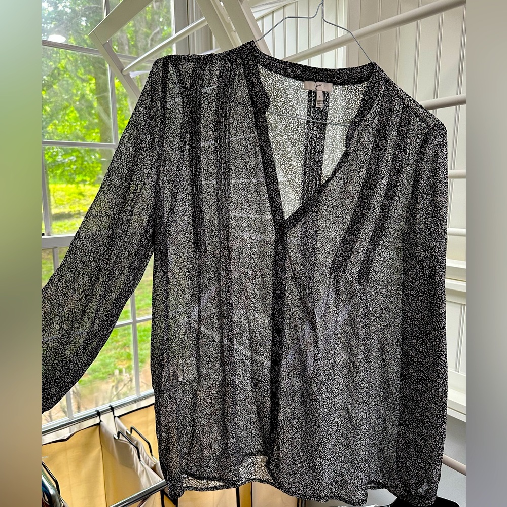 Joie Brand sheer black and white floral top.